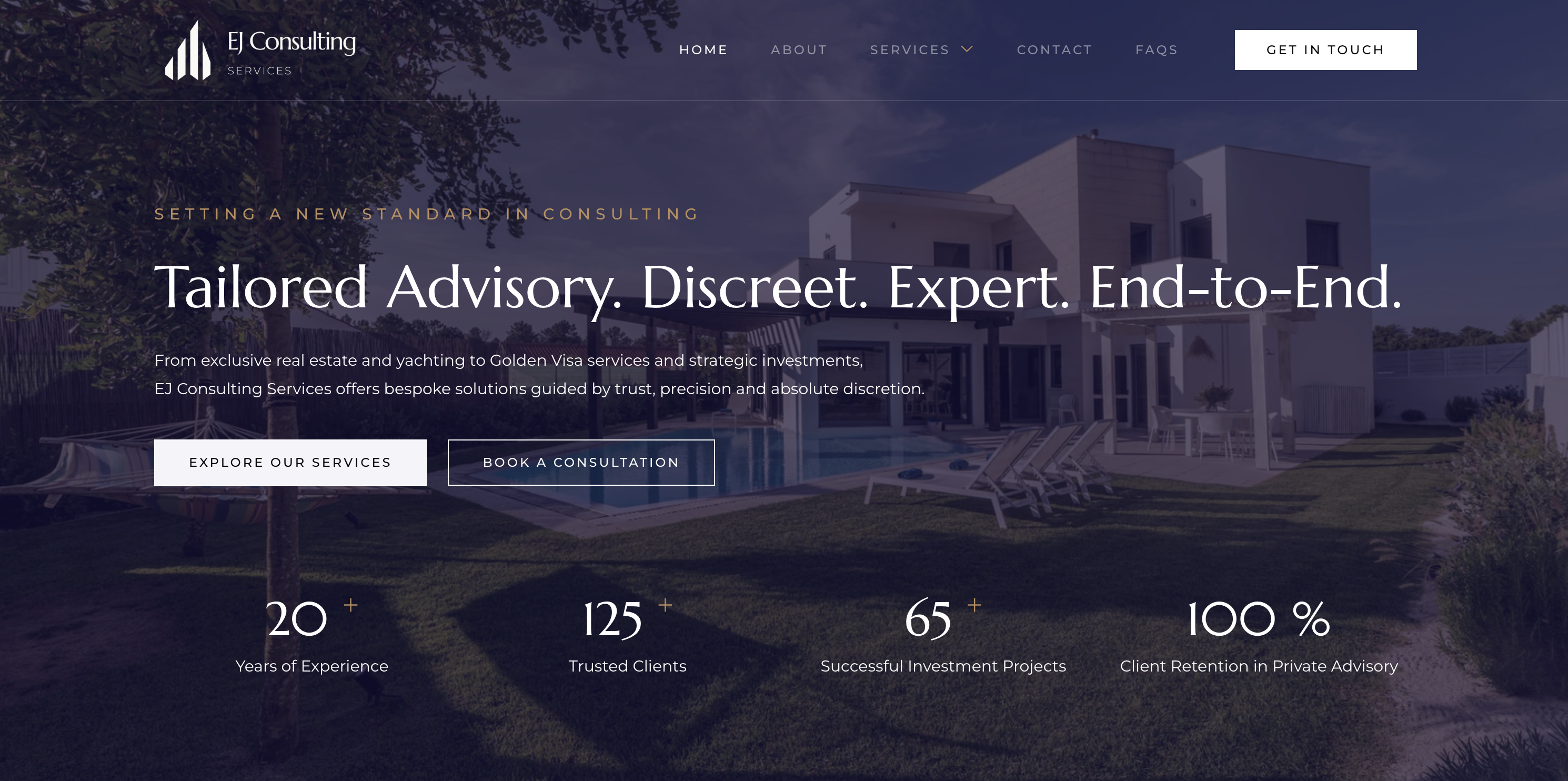 EJ Consulting Services, home screen