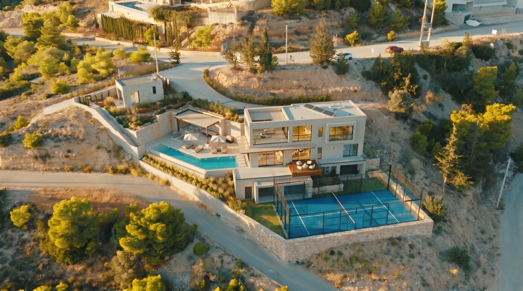 Villa Apollon AI render, padel court