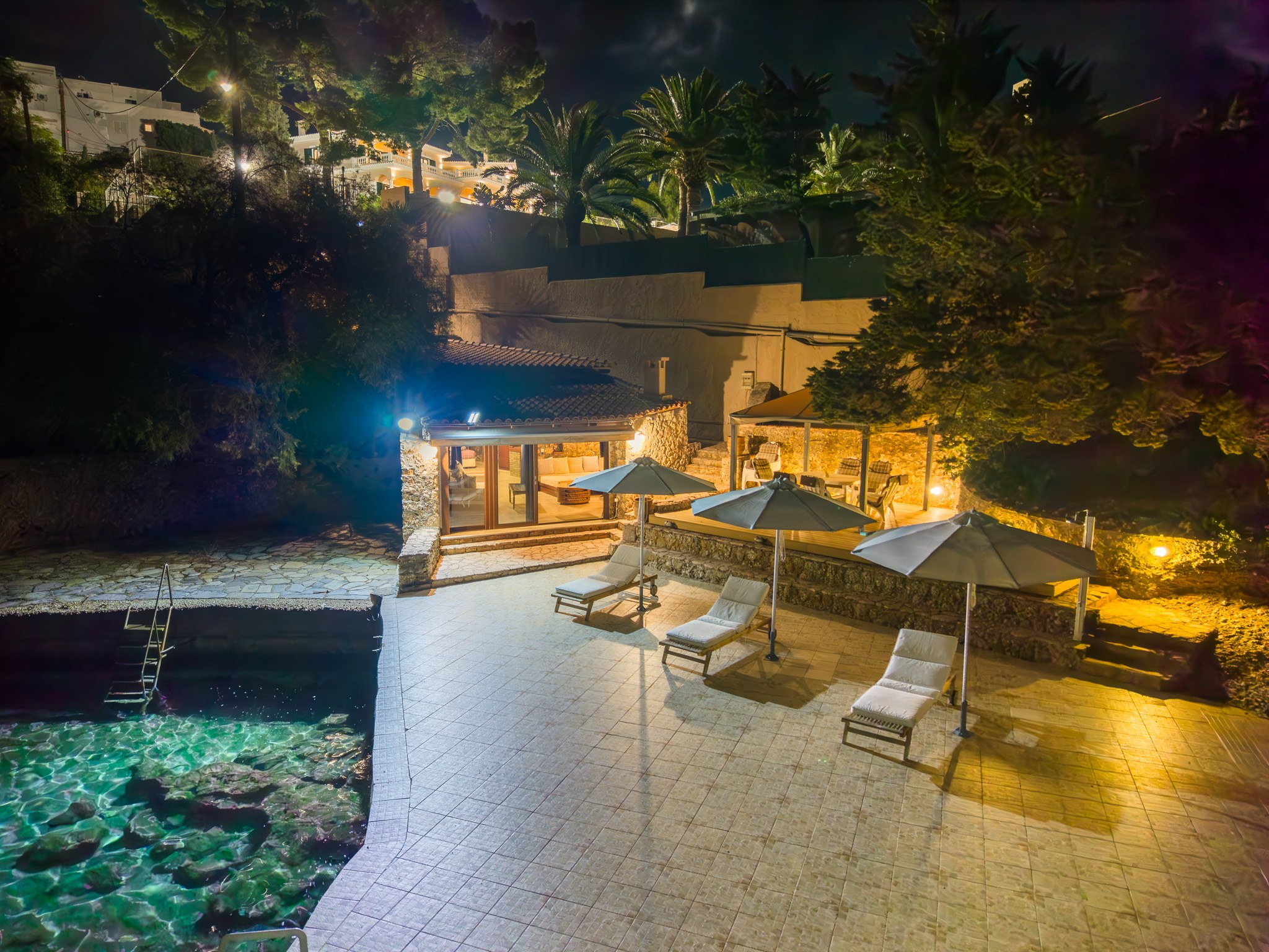 Villa Rafaella, pool deck at night